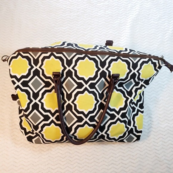 Lulu Dharma Bag Canvas Carry-On Travel Tote Weekender Eco-Luxury Geo Chartreuse - Picture 3 of 13